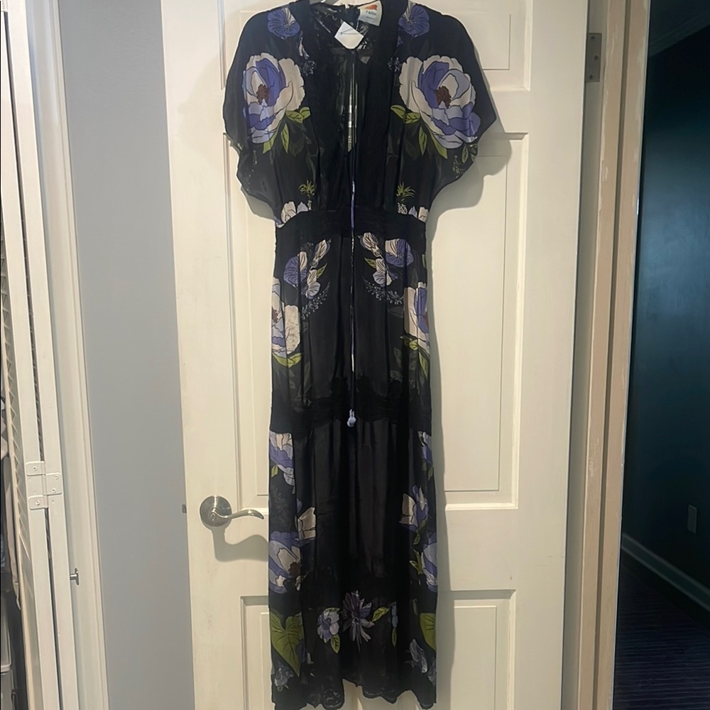 FARM Rio Black Soft Garden Lace Maxi Dress